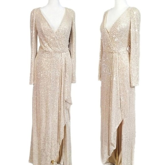 NEW IEENA Mac Duggal Sequin Evening Gown Dress Size 10 Silver Long Sleeve 26395 - Picture 2 of 8